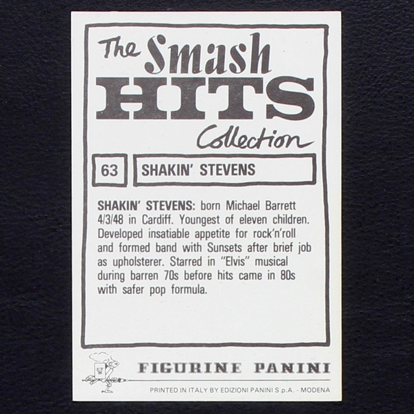 Shakin Stevens Panini Sticker No. 63 - Smash Hits 85