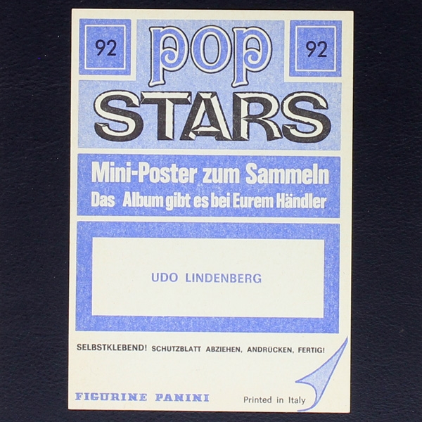 Udo Lindenberg Panini Sticker No. 92 - Pop Stars