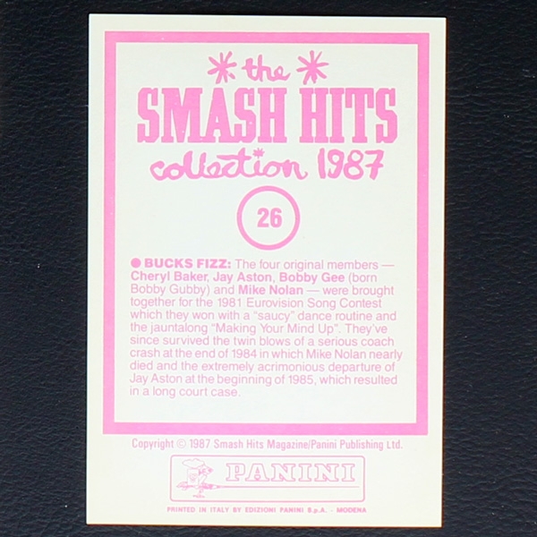 Bucks Fizz Panini Sticker No. 26 - Smash Hits 87