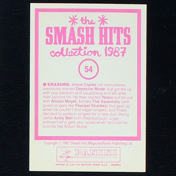 Erasure Panini Sticker No. 54 - Smash Hits 87