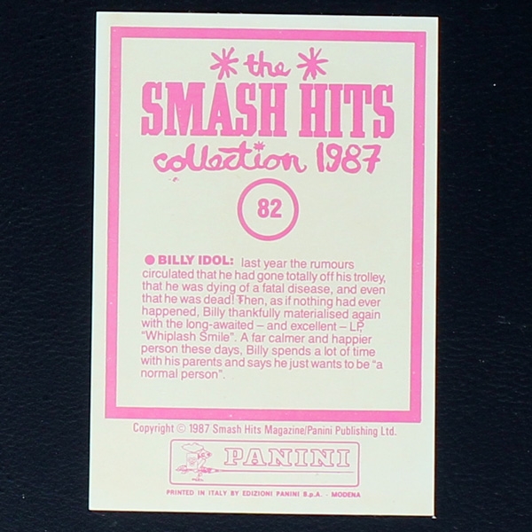 Billy Idol Panini Sticker No. 082 - Smash Hits 87