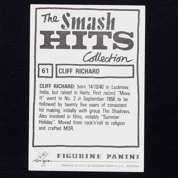 Cliff Richard Panini Sticker No. 61 - Smash Hits 84