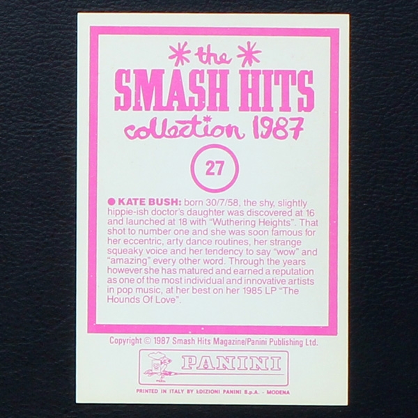 Kate Bush Panini Sticker No. 27 - Smash Hits 87