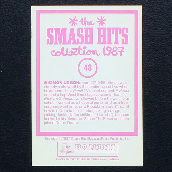 Simon le Bon Panini Sticker No. 48 - Smash Hits 87