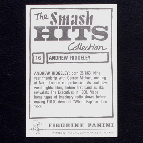 Andrew Ridgeley Wham Panini Sticker No. 16 - Smash Hits 85