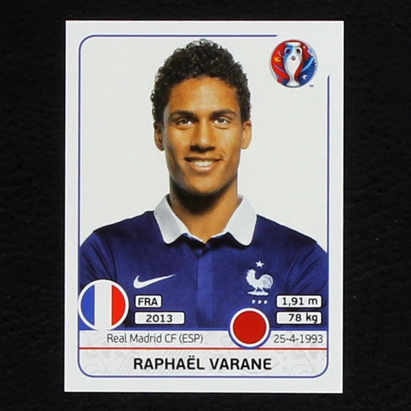 Raphael Varane Panini Sticker No. 20 - Euro 2016