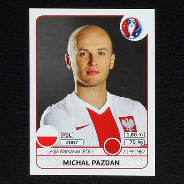 Michal Pazdan Panini Sticker No. 297 - Euro 2016