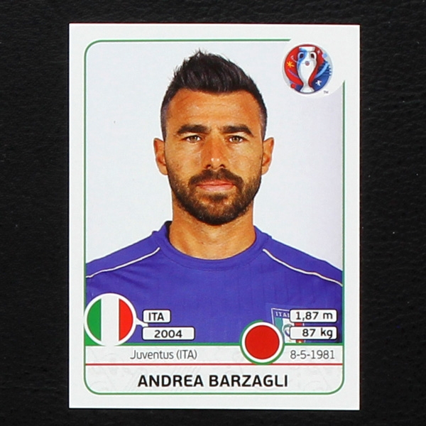 Andrea Barzagli Panini Sticker No. 498 - Euro 2016