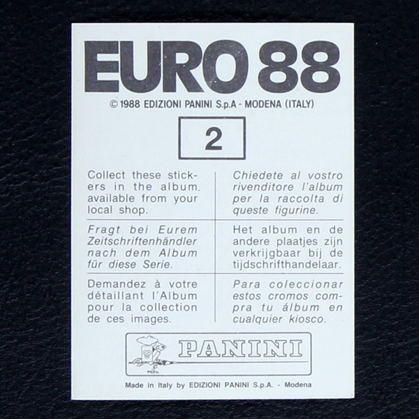 Euro 88 No. 2 Panini Sticker Berni