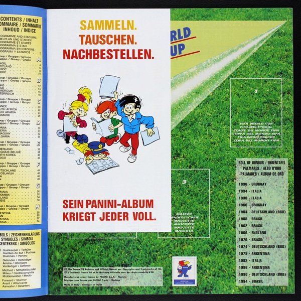 France 98 Panini empty sticker album German version