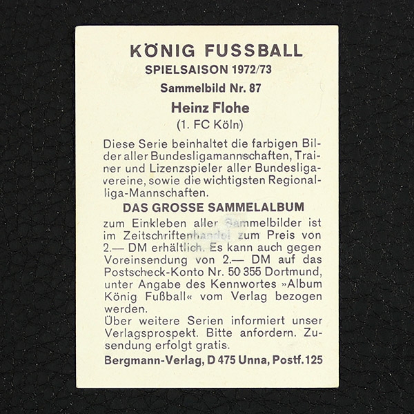 Heinz Flohe Bergmann Sticker No. 87 - König Fußball 1972/73