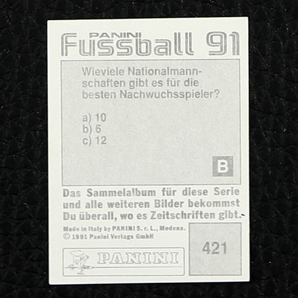 Hans Pflügler Panini Sticker Nr. 421 - Fußball 91