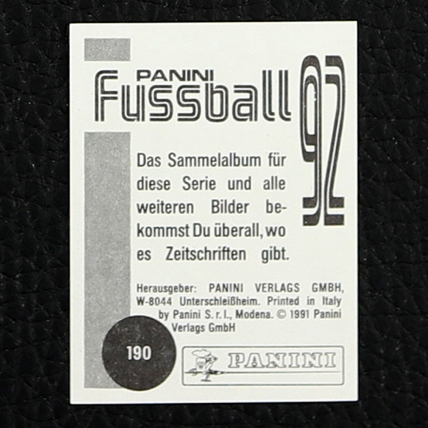 Pierre Littbarski Panini Sticker Nr. 190 - Fußball 92