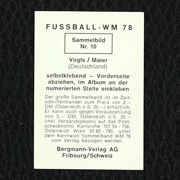 Vogts / Maier Bergmann Sticker Nr. 10 - WM 78