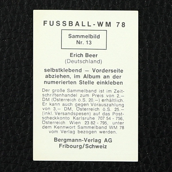 Erich Beer Bergmann Sticker Nr. 13 - WM 78