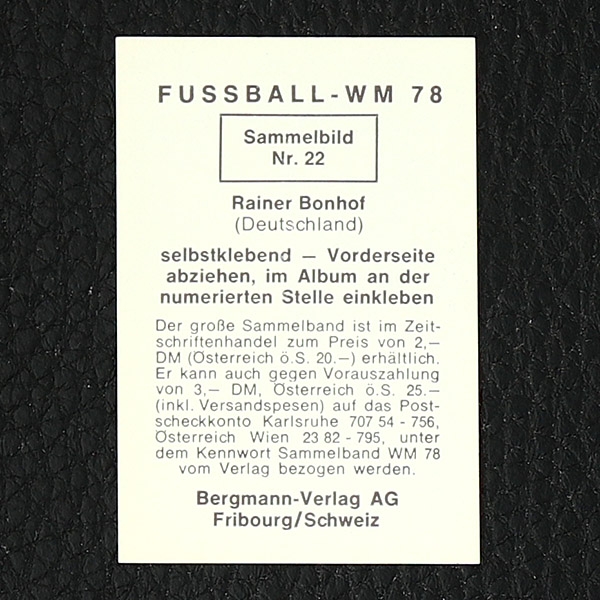 Rainer Bonhof Bergmann Sticker No. 22 - WM 78