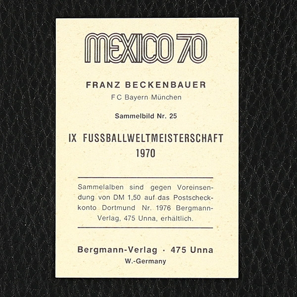 Franz Beckenbauer Bergmann Sticker No. 25 - Mexico 70