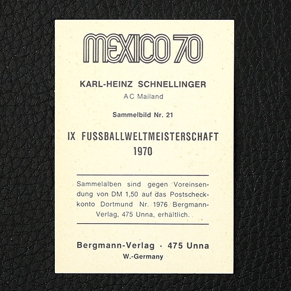 Karl-Heinz Schnellinger Bergmann Sticker No. 21 - Mexico 70