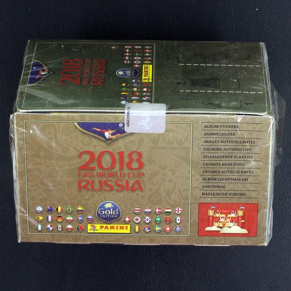 Russia 2018 Panini Box mit 100 Sticker Tüten - Gold Edition