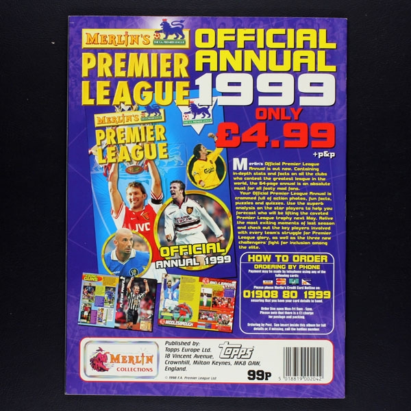 Premier League 98 Kick Off Merlin Sticker Album komplett