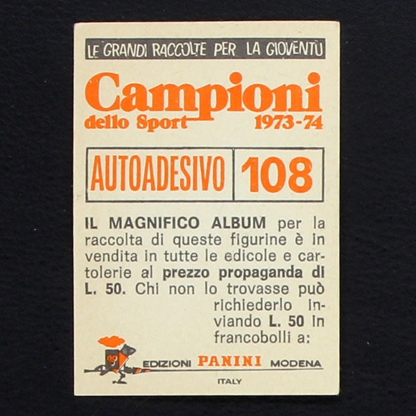 Italiana Panini Sticker No. 108 - Campioni dello Sport 1973