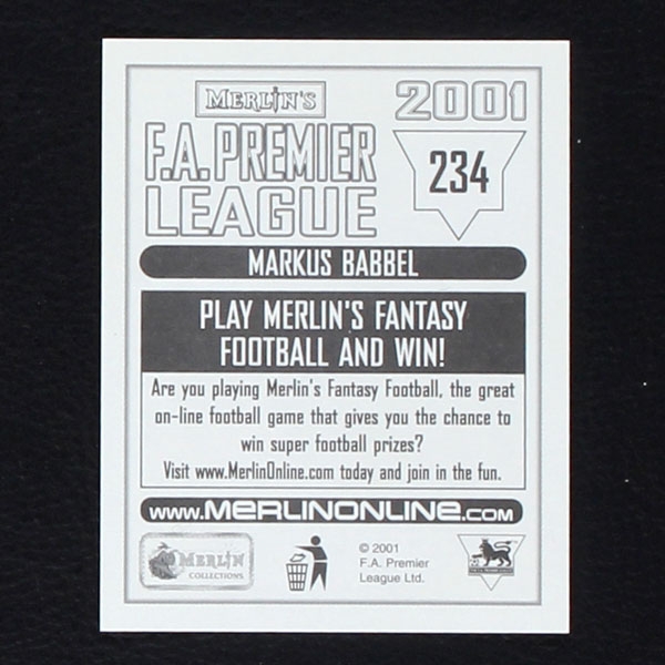 Markus Babbel Merlin Sticker No. 234 - FA Premier League 2001