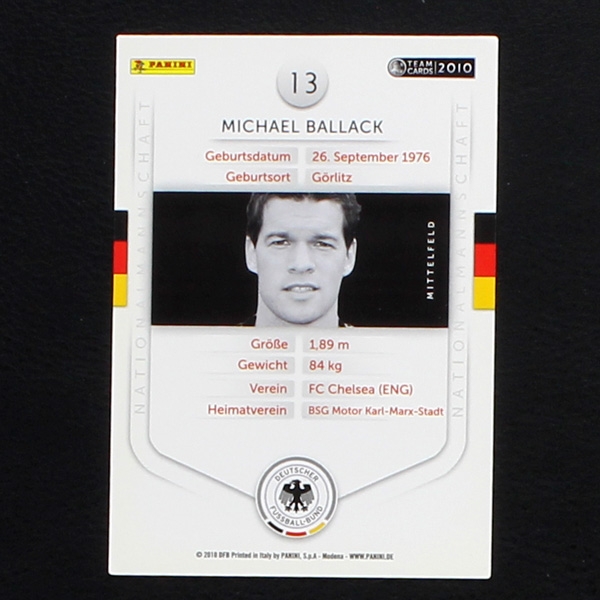 Michael Ballack Panini Trading Card No. 55 - Team Cards 2010