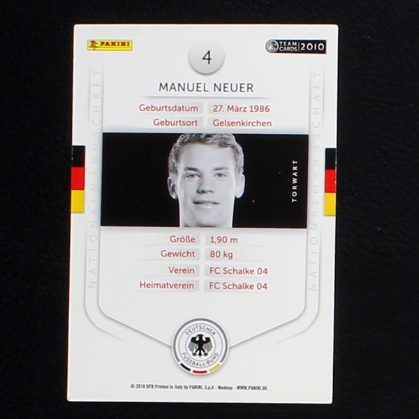 Manuel Neuer Panini Trading Card No. 4 - Team Cards 2010