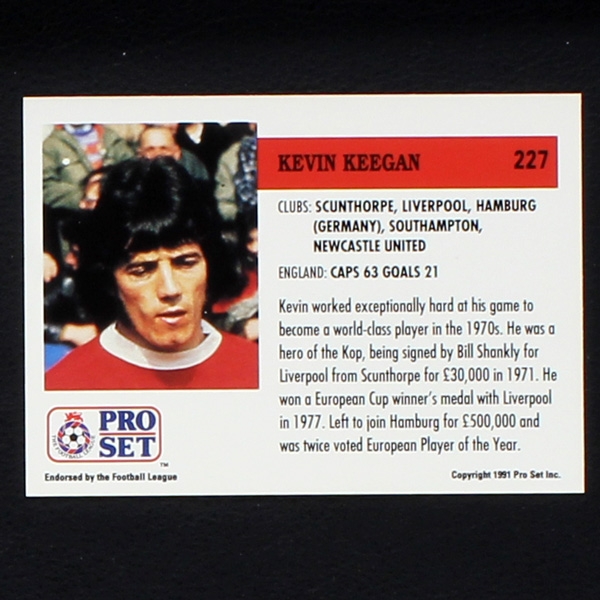 Kevin Keegan Pro Set Trading Card No. 227 - Football 1991