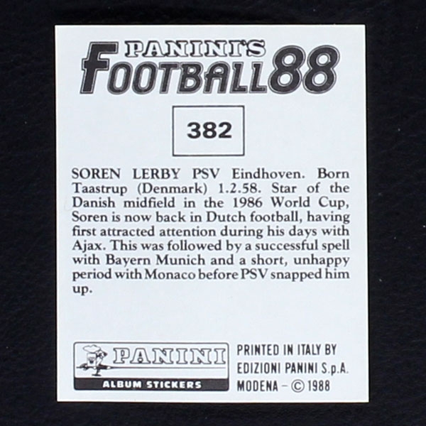 Soren Lerby Panini Sticker No. 382 - Football 88