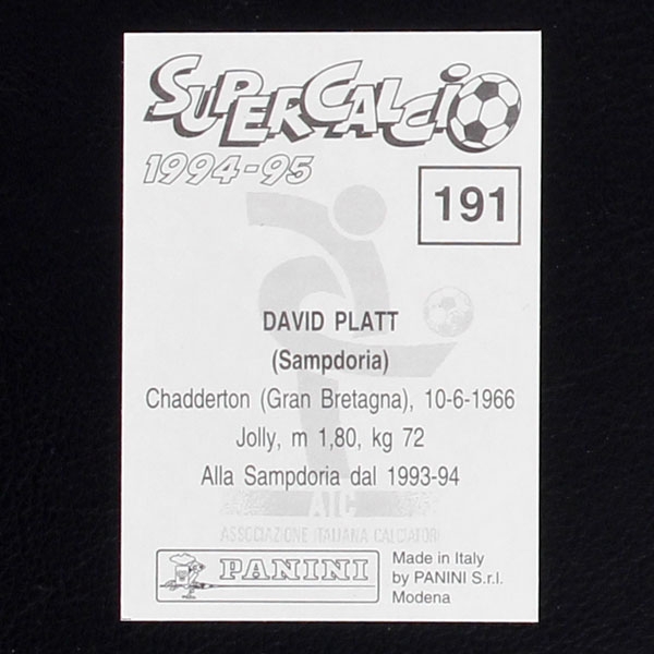 David Platt Panini Sticker No. 191 - Super Calcio 1994