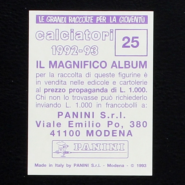 Roberto Mancini Panini Sticker No. 25 - Calciatori 1992