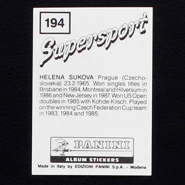 Helena Sukova Panini Sticker No. 194 - Supersport 1987