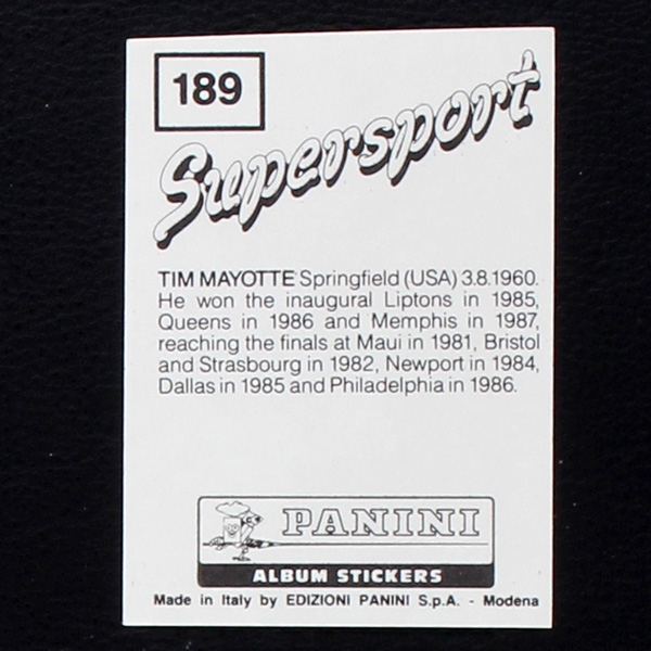 Tim Mayotte Panini Sticker No. 189 - Supersport 1986