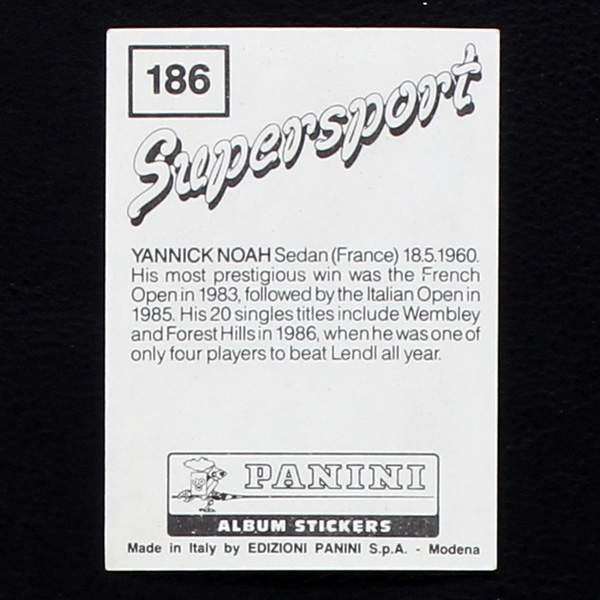 Yannick Noah Panini Sticker No. 186 - Supersport 1987