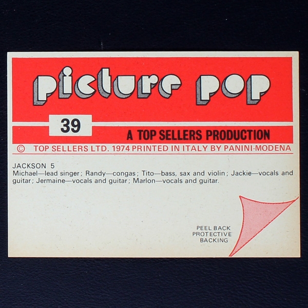 Jackson 5 Panini Sticker No. 39 - Picture Pop 1974