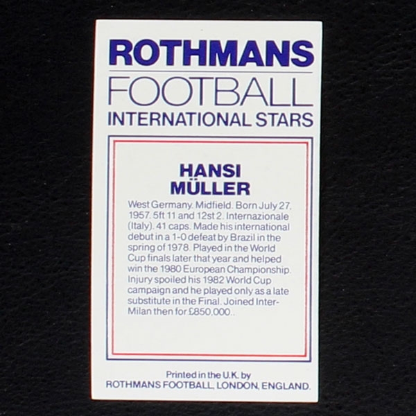 Hansi Müller Rothmans Card - Football International Stars 1984