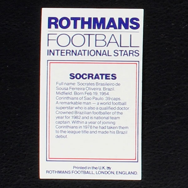 Socrates Rothmans Card - Football International Stars 1984