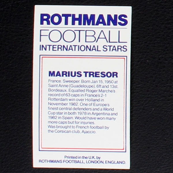 Marius Tresor Rothmans Card - Football International Stars 1984