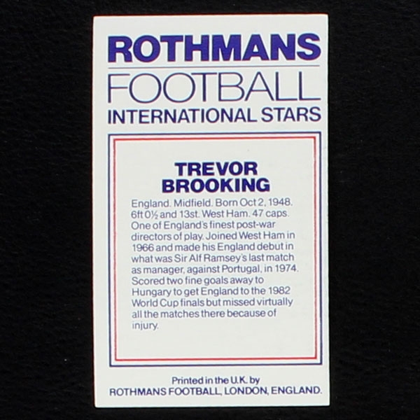 Trevor Brooking Rothmans Card - Football International Stars 1984