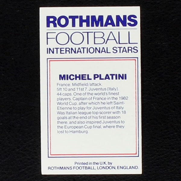 Michel Platini Rothmans Card - Football International Stars 1984