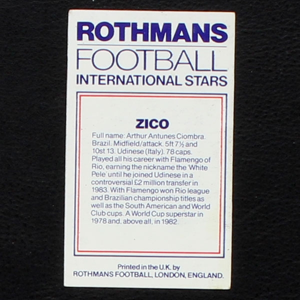 Zico Rothmans Card - Football International Stars 1984- Sticker ...