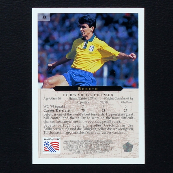 Bebeto Upper Deck Trading Card No. 58 - USA 94