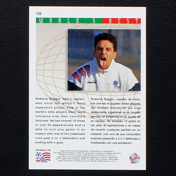 Robberto Baggio Upper Deck Trading Card No. 109 - USA 94