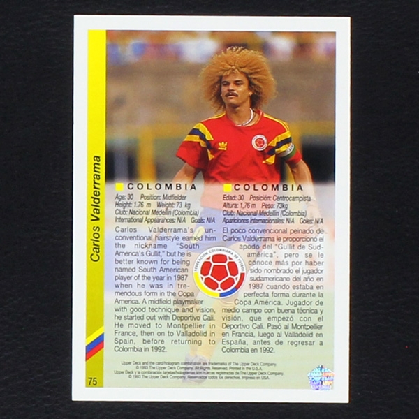 Carlos Valderrama Upper Deck Trading Card 57 Serie USA 94